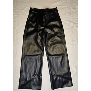 S'Max Mara Black Faux Leather High Rise Straight Leg Trousers US 4 IT 38